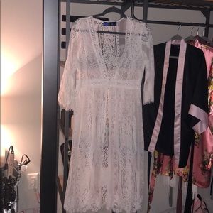 Blue Rain Lace Buttoned Kimono